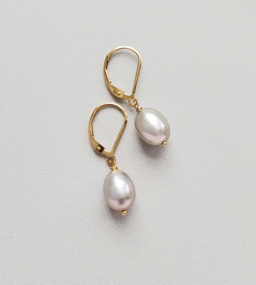 Gray freshwater pearl earrings with 14kt gold fill lever back by Carrie Whelan Designs