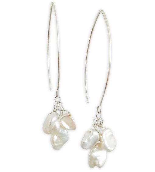 ELISE white keshi pearl cluster earrings with long earwire handcrafted by Carrie Whelan Designs