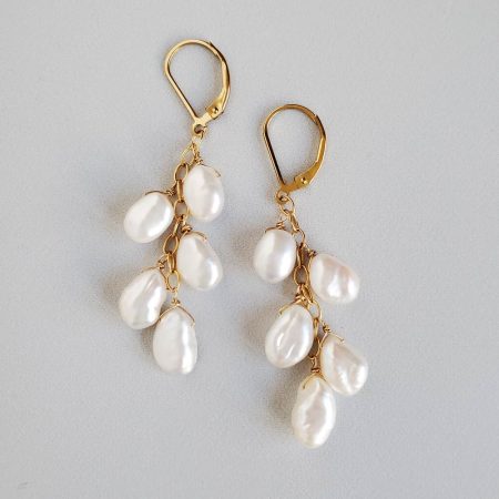 Keshi pearl cluster earrings in gold by carrie Whelan Designs