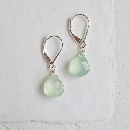 Aqua chalcedony drop earrings handmade by Carrie Whelan Designs