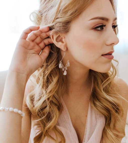 Silver chandelier earrings for wedding handcrafted by Carrie Whelan Designs