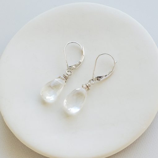 Clear quartz drop earrings in sterling silver by Carrie Whelan Designs