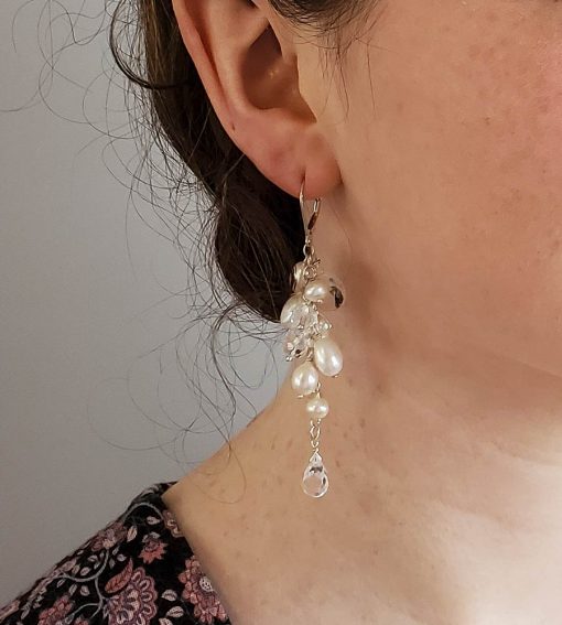 cluster freshwater pearl bridal earrings handmade by Carrie Whelan Designs