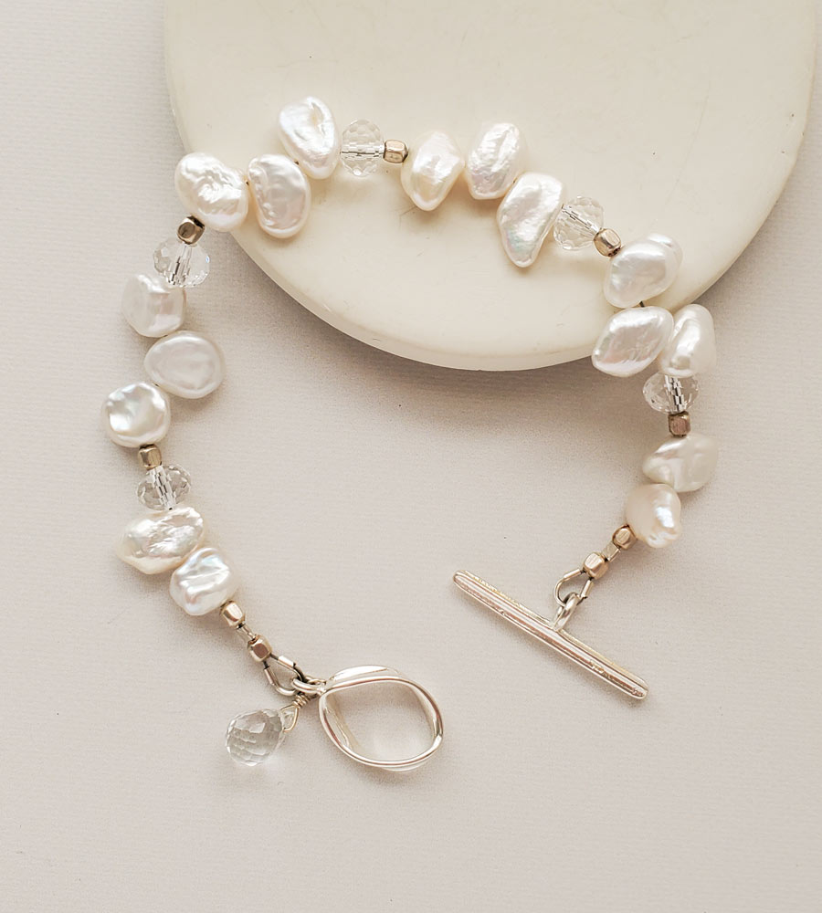 Camellia White Keshi Pearl Bracelet