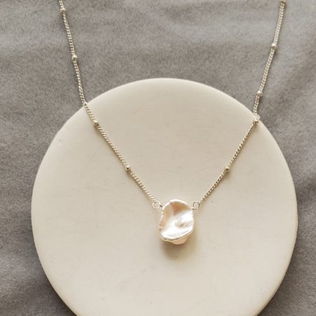 Handcrafted keshi pearl necklace in silver by Carrie Whelan Designs