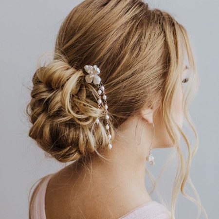 Bridal hair pin flower handcrafted by Carrie Whelan Designs