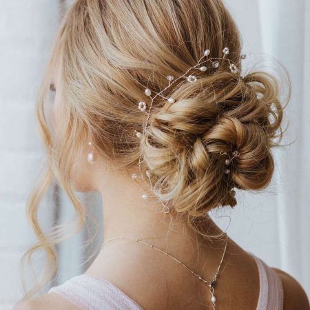 Freshwater pearl and crystal bridal hair vine handmade by Carrie Whelan Designs