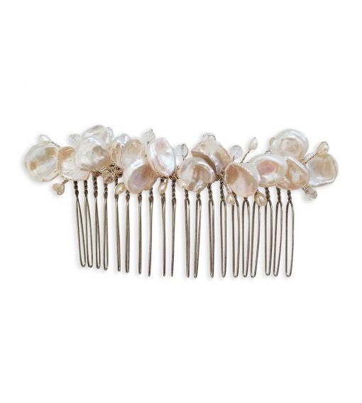 Freshwater pearl floral hair comb handcrafted by Carrie Whelan Designs