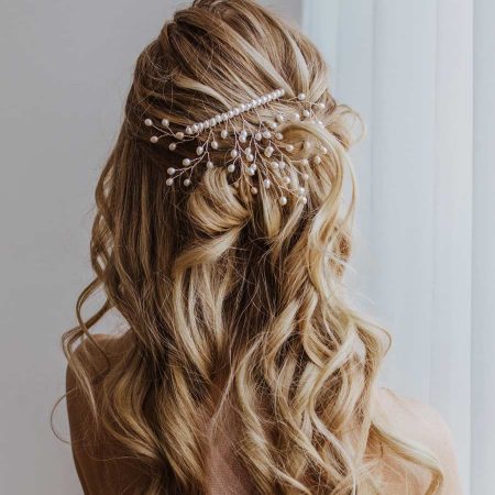 Handcrafted pearl bridal hair comb by Carrie Whelan Designs