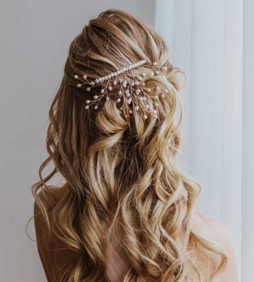 Handcrafted pearl bridal hair comb by Carrie Whelan Designs