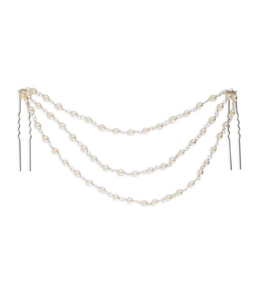 Pearl bridal hair chains handmade by Carrie Whelan Designs