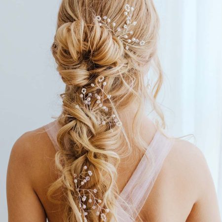 Pearl bridal hair pin handmade by Carrie Whelan Designs