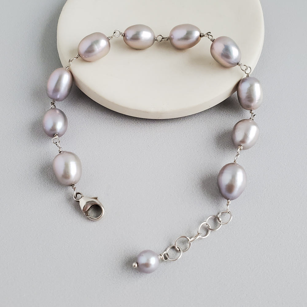 Designer Double Layer Pearl Bracelet Bangle Kit For Adults Silver