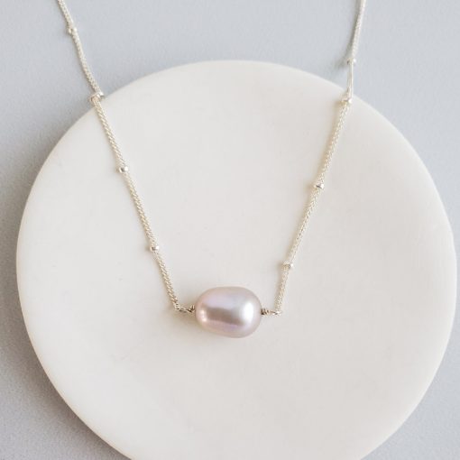gray pearl beaded chain necklace handcrafted in silver by Carrie Whelan Designs