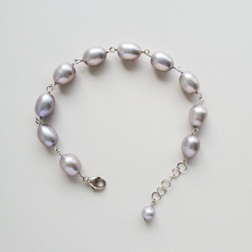 Large gray freshwater pearl chain bracelet in silver by Carrie Whelan Designs