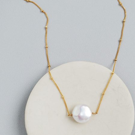coin pearl choker necklace in 14kt gold fill handmade by Carrie Whelan Designs