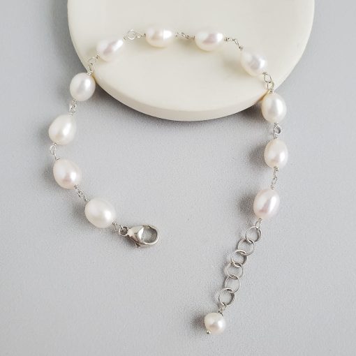 Adjustable freshwater pearl chain bracelet hand wrapped by Carrie Whelan Designs