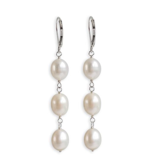 3 Drop Pearl Earrings handcrafted in sterling silver by Carrie Whelan Designs