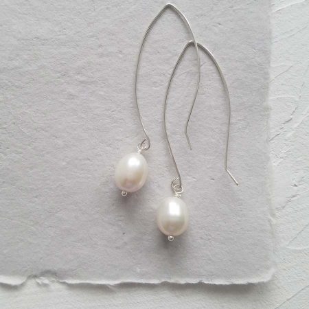 Large freshwater pearl dangle earrings for a bride handmade by Carrie Whelan Designs