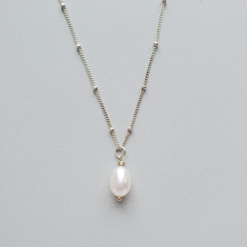 Dainty pearl necklace in silver handcrafted by Carrie Whelan Designs