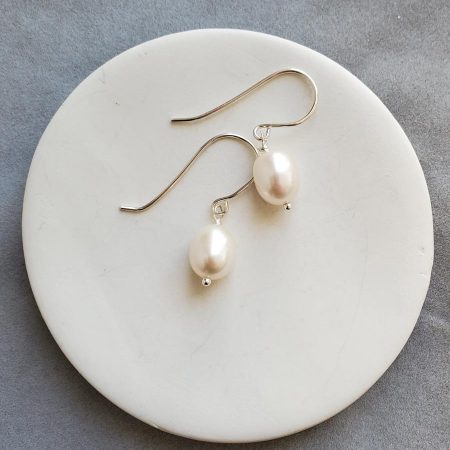 Handcrafted freshwater pearl drop earrings by Carrie Whelan Designs