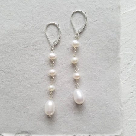 Linear pearl drop earrings handmade by Carrie Whelan Designs