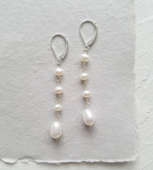 Linear freshwater pearl earrings handmade by Carrie Whelan Designs