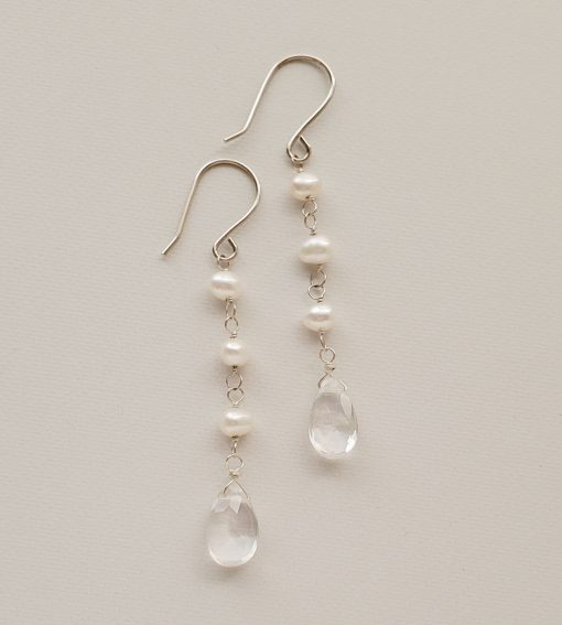 Linear pearl and Rock quartz earrings handmade by Carrie Whelan Designs