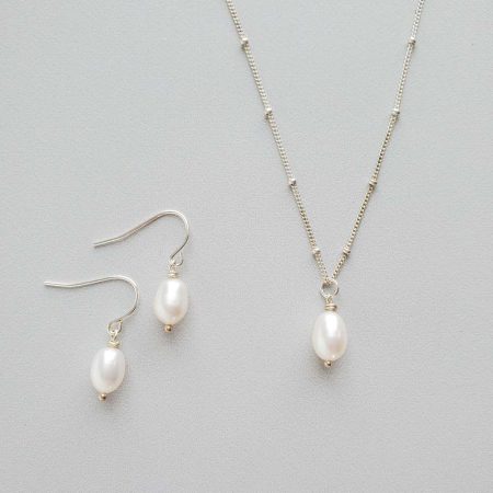 freshwater pearl necklace set in silver by Carrie Whelan Designs
