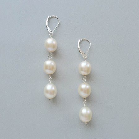 Three pearl drop earrings handmade by Carrie Whelan Designs