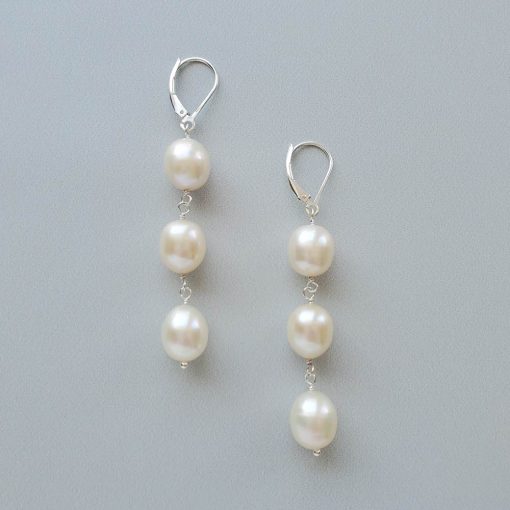 Three pearl drop earrings handmade by Carrie Whelan Designs