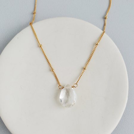 natural crystal drop necklace on gold beaded chain by carrie whelan designs