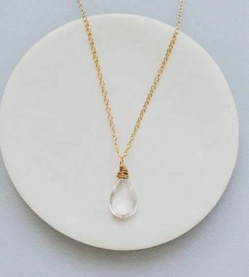 Rock quartz drop pendant in 14kt gold fill handmade by Carrie Whelan Designs