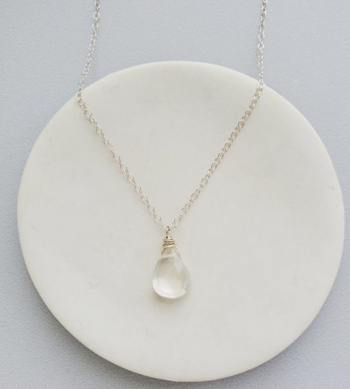 Rock quartz drop pendant in sterling silver handmade by Carrie Whelan Designs
