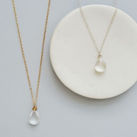 Clear quartz pendant necklace in sterling silver or 14kt gold fill by Carrie Whelan Designs