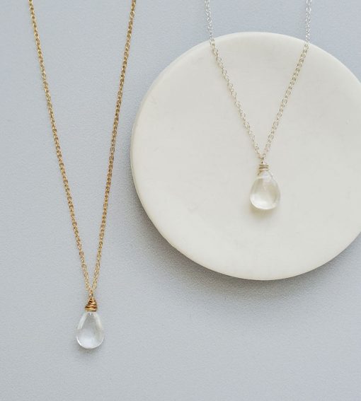 Clear quartz pendant necklace in sterling silver or 14kt gold fill by Carrie Whelan Designs