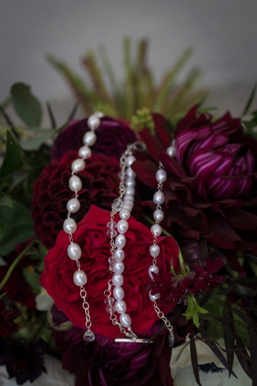 Pearl bracelet stack for bride featured in the CT Bride magazine from Carrie Whelan Designs