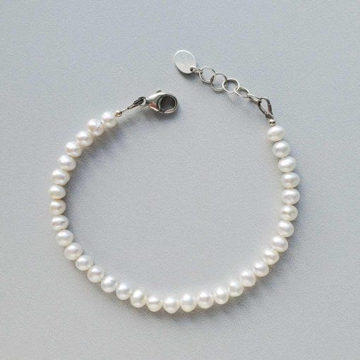 Dainty pearl bracelet in sterling silver by Carrie Whelan Designs
