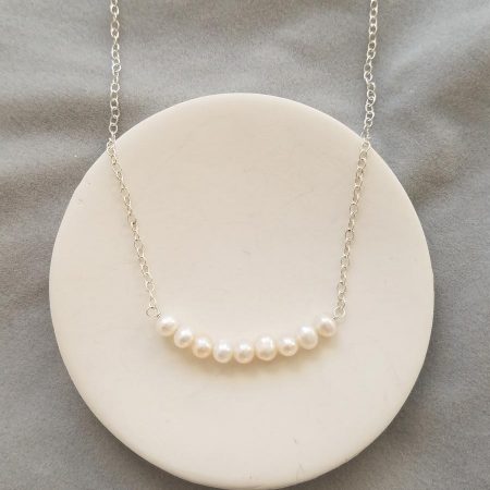 Freshwater pearl bar necklace in sterling silver handmade by Carrie Whelan Designs