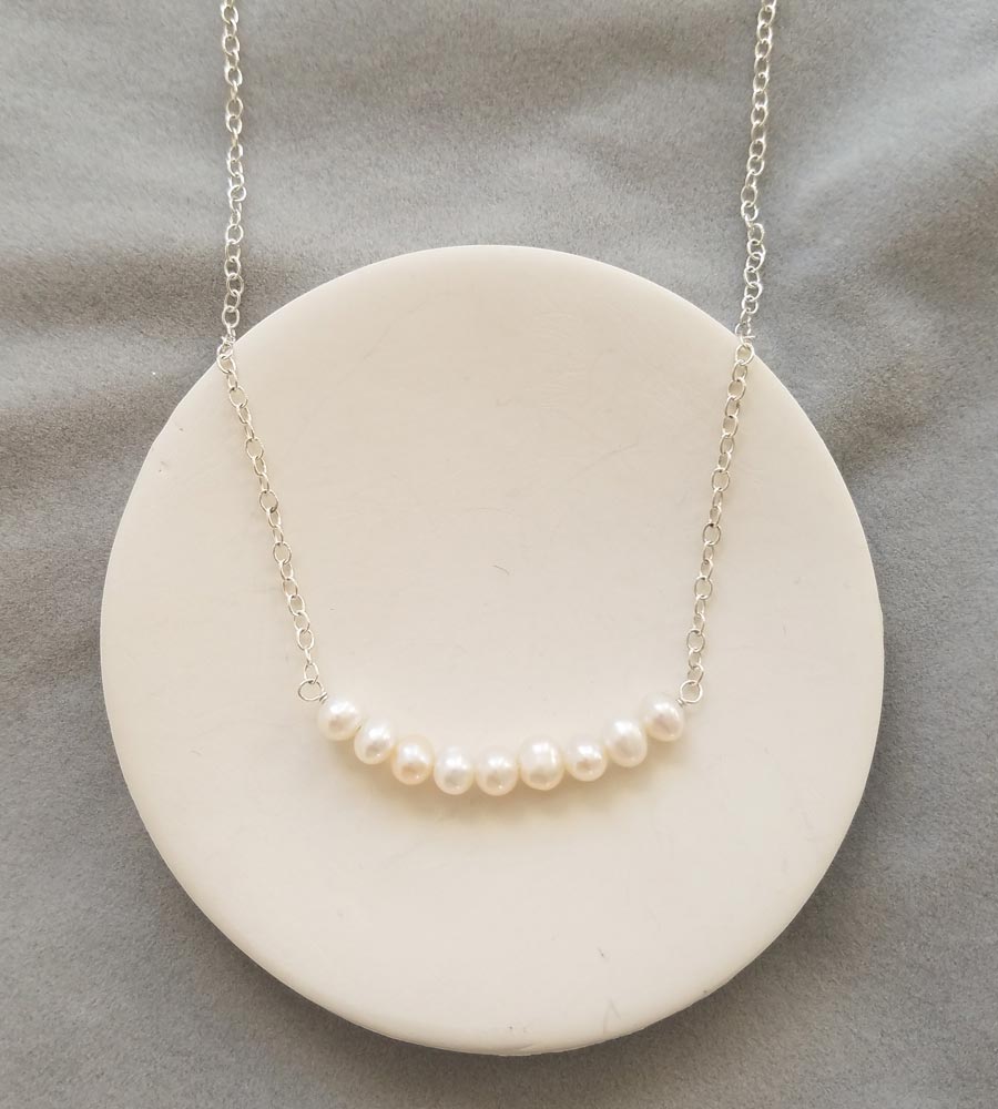 Freshwater pearl bar necklace in sterling silver handmade by Carrie Whelan Designs