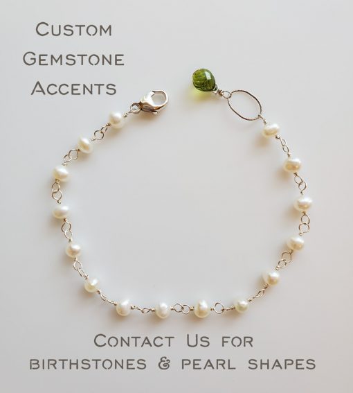 Freshwater pearl chain bracelet with custom gemstone dangle by Carrie Whelan Designs