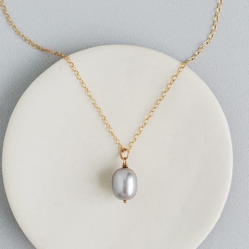 Gray freshwater pearl pendant in 14kt gold fill handcrafted by Carrie Whelan Designs