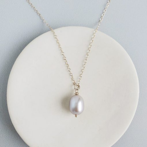 Gray freshwater pearl pendant necklace in sterling silver by Carrie Whelan Designs