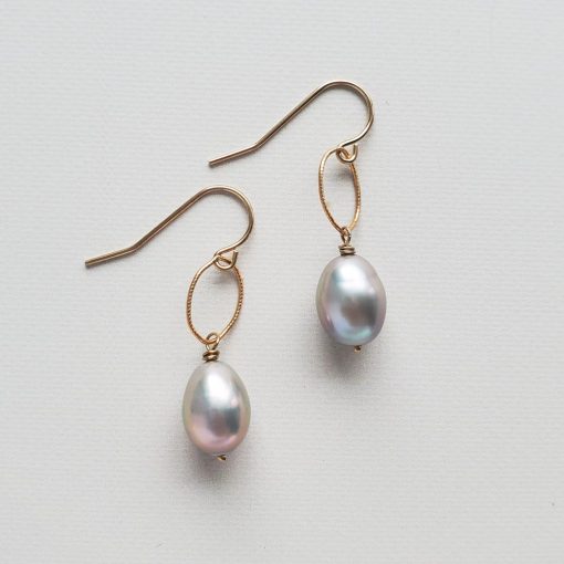 gray pearl gold earrings handcrafted by Carrie Whelan Designs