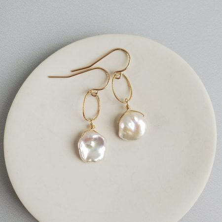keshi pearl drop earrings in 14kt gold fill handcrafted by Carrie Whelan Designs