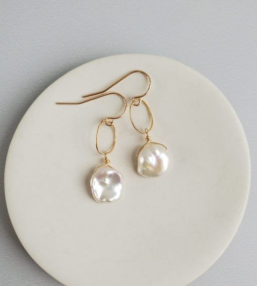 keshi pearl drop earrings in 14kt gold fill handcrafted by Carrie Whelan Designs