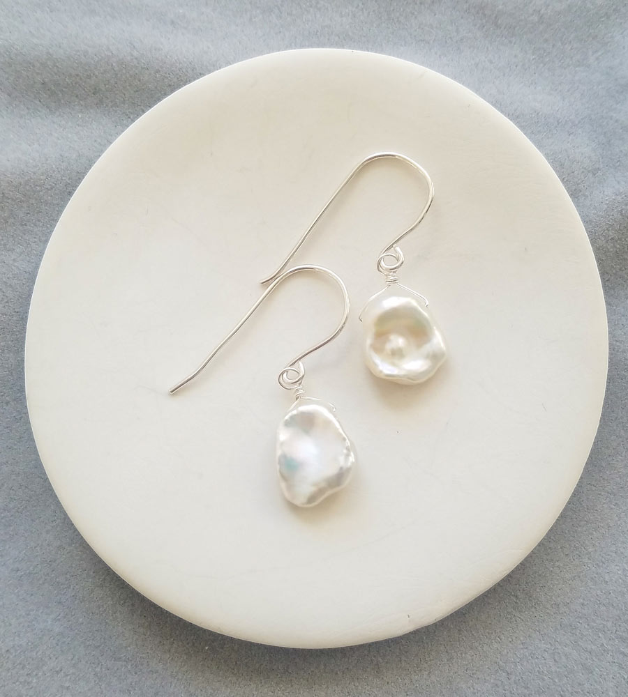 Keshi pearl earrings in sterling silver handmade by Carrie Whelan Designs