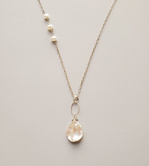 Long keshi pearl pendant necklace handmade by Carrie Whelan Designs