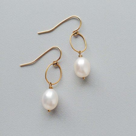 Pearl oval drop earrings in gold fill by Carrie Whelan Designs