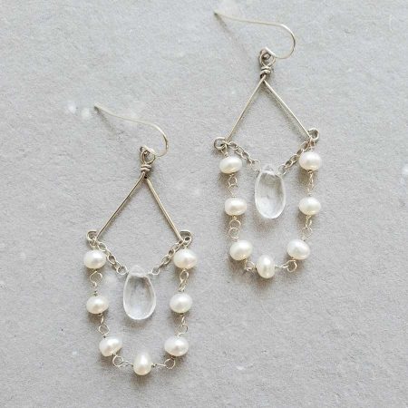 Delicate freshwater pearl chandelier earrings handmade in silver by Carrie Whelan Designs